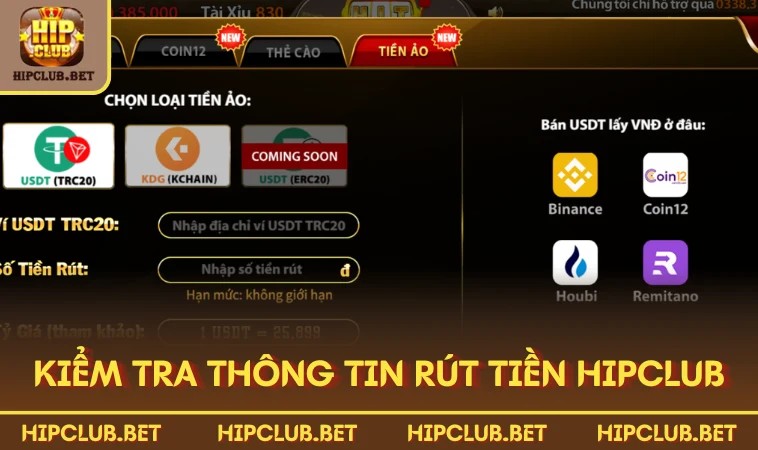 Kiểm tra thông tin rút tiền HIPCLUB